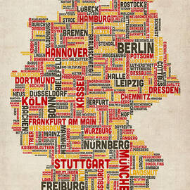 Text Map of Germany Map by Michael Tompsett