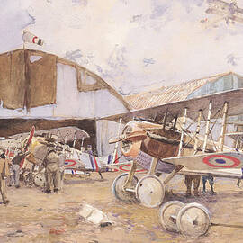 The Airfield, 1918 Wc On Paper by Francois Flameng