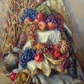 The Armenian still life with a grapes and pomegranates by Meruzhan Khachatryan
