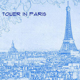 The Eiffel Tower in Paris - BluePrint Drawing by MotionAge Designs