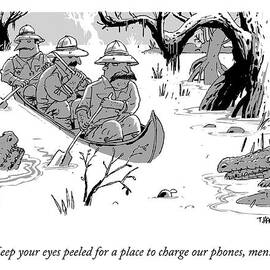 Three Men On Safari Paddle Down An Alligator by Tim Hamilton