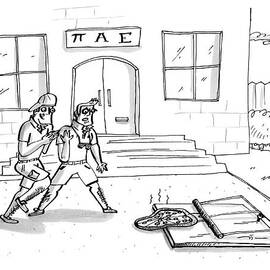 Two College Boys Approach A Pizza Placed by Farley Katz