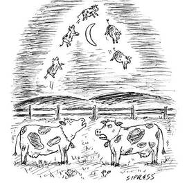 Two Cows Comment On A Bunch Of Cows by David Sipress