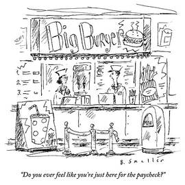 Two Employees Converse Within A Hamburger Stand by Barbara Smaller