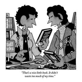 Two Guys Discuss The Value Of Books At A Library by William Haefeli