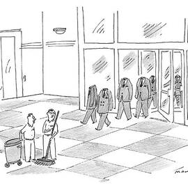 Two Janitors Talk While A Bunch Of Headless Suits by Michael Maslin