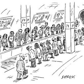 Two Lines Of People Await The Subway by David Sipress