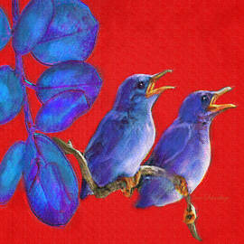 Two Little Birds In Red by Jane Schnetlage