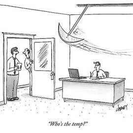 Two Men Look In On A Man Working In His Office by Tom Cheney
