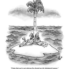 Two Men Sit On A Desert Island. One Holds by Frank Cotham