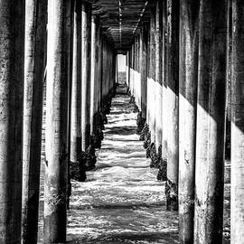 Under Huntington Beach Pier Black and White Picture