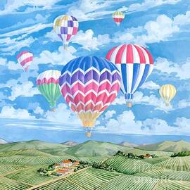 Alice In Wonderland With Hot Air Balloons Wood Print by Madame