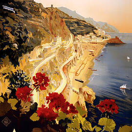 Vintage Amalfi Travel Poster 1915 by Mountain Dreams