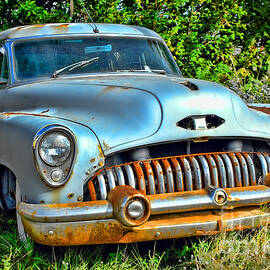Vintage American Car in Yard by Olivier Le Queinec
