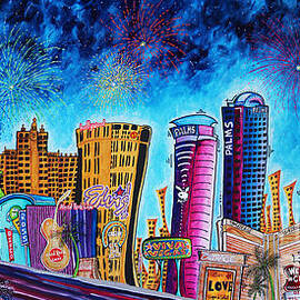 Viva Las Vegas a Fun and Funky PoP Art Painting of the Vegas Skyline and Sign by Megan Duncanson by Megan Aroon