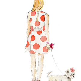 Water Color Girl With Puppy Ii by Lanie Loreth