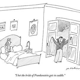 Woman In Bed Talking To Vampire At Window by Michael Maslin