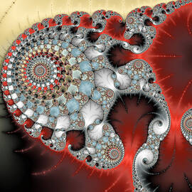 Wonderful abstract fractal spirals red grey yellow and light blue by Matthias Hauser