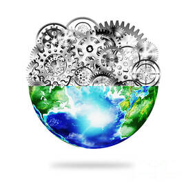 globe with cogs and gears by Setsiri Silapasuwanchai