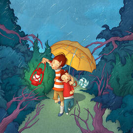 CHILDREN ON NOCTURNAL FOREST by AUTOGIRO ILLUSTRATION