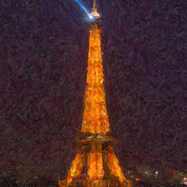 Eiffel Tower at Night Impasto by Clarence Holmes