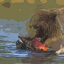 Grizzly Bear with a Salmon- Abstract by Tim Grams
