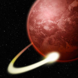 Illustration Of A Comet Orbiting A Red Planet by Photodisc
