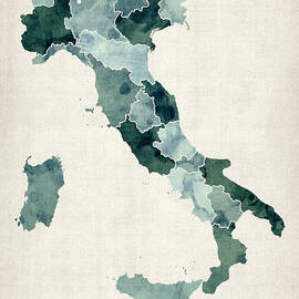 Watercolor Map of Italy by Michael Tompsett