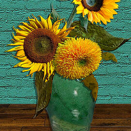 Still Life - Vase with Three Sunflowers by Jose A Gonzalez Jr