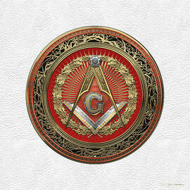 3rd Degree Mason Gold Jewel - Master Mason Square and Compasses over White Leather by Serge Averbukh