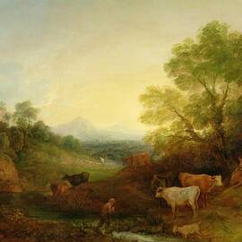 A Landscape with Cattle and Figures by a Stream and a Distant Bridge by Thomas Gainsborough