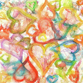 Abstract hearts watercolor painting by Karen Kaspar
