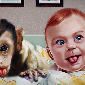 Baby And The Monkey Adorable Portrait by Asp Arts