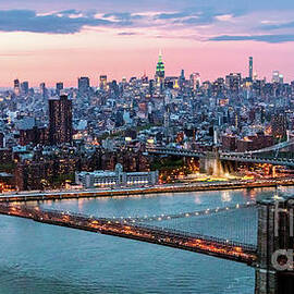 Aerial panoramic of Midtown Manhattan at dusk, New York city, US by Matteo Colombo