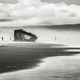 At Peter Iredale shipwreck black and white by Eduard Moldoveanu