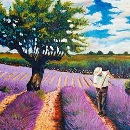 At work in lavender field