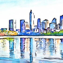 Austin Texas Skyline Lady Bird Lake by Carlin Blahnik CarlinArtWatercolor
