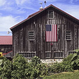 Barn and American Flag by Sally Weigand