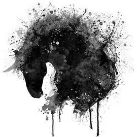 Black and White Horse Watercolor Silhouette by Marian Voicu