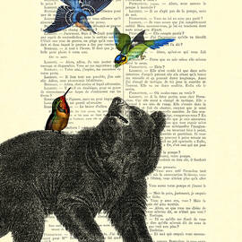 Black bear with colorful tropical birds by Madame Memento