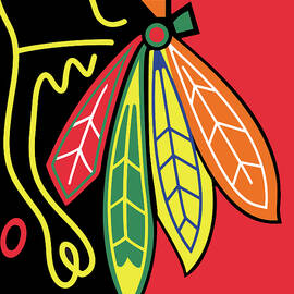 Blackhawks of Chicago Colorful Feather Design by Tony Rubino
