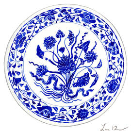 Blue and White Chinese Chinoiserie Plate 4 by Laura Row