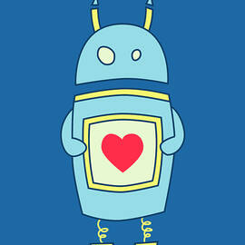 Blue Cute Clumsy Robot With Heart by Boriana Giormova