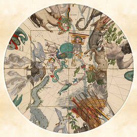Celestial Map -  Constellations - Hydra, Indus, Centaurus, Lupus - Illustrated map of the Sky