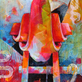 Cello Head in Blue and Red by Susanne Clark