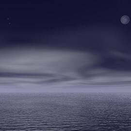 Cloudy night upon ocean - 3D render by Elenarts - Elena Duvernay Digital Art