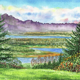 Columbia River Gorge State Of Washington Watercolor