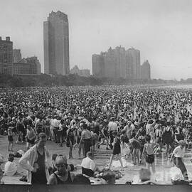 Crowd of bathers on the Lake Michigan beach in Chicago by Celestial Images