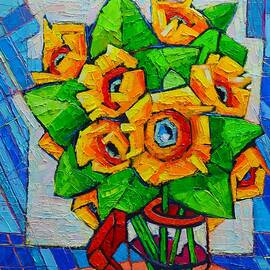 Cubist Sunflowers - Original Oil Painting by Ana Maria Edulescu