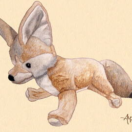 Cuddly Snow Fox Watercolor by Angeles M Pomata